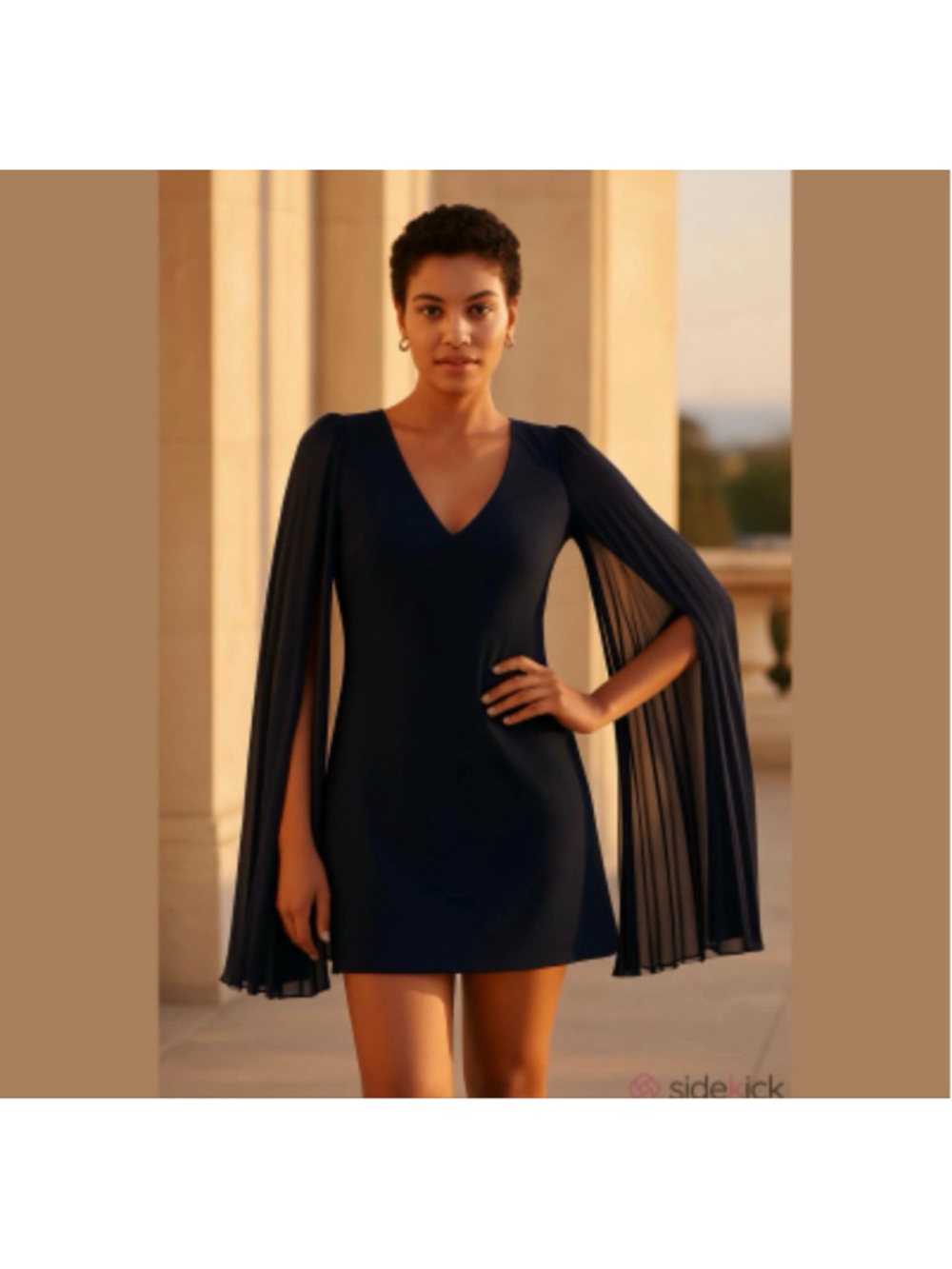 Women's Trina Turk Navy Celestina Mini Dress w/ Pleated Cape Sleeves Size 8 NEW - Picture 14 of 14